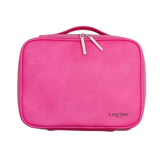 NEW Lancome Pink Cosmetics Makeup Bag Limited Edition 9.5"x7"x3" Travel Barbie - Picture 1 of 16